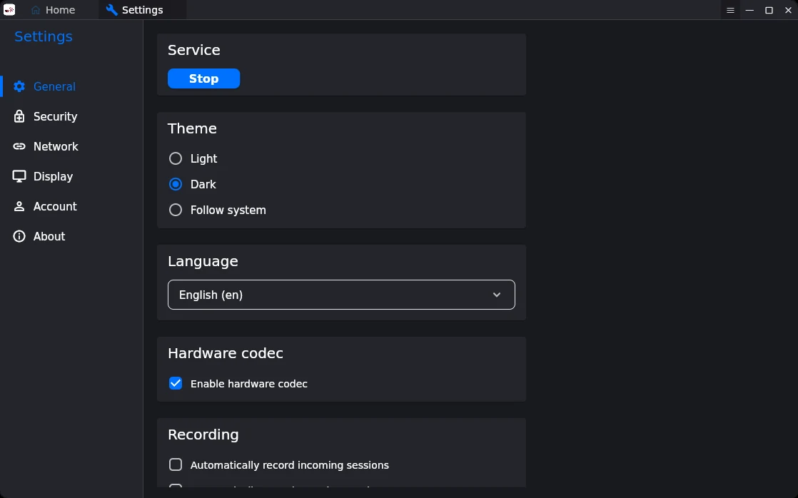RDN Remote settings: theme and app language