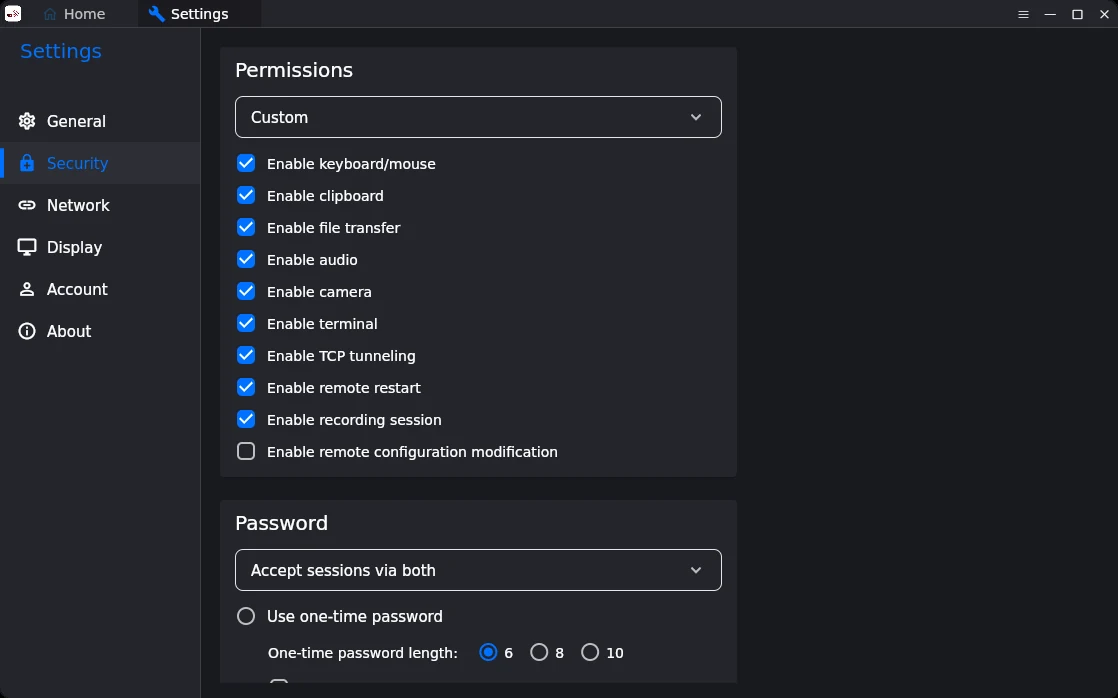 RDN Remote remote desktop: permissions for incoming remote connections